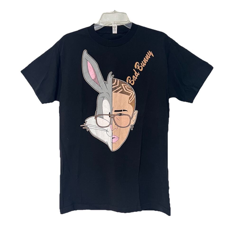 Bad Bunny 2019 Tour Concert Black M Adult Unisex Tee Shirt Split Face Bugs